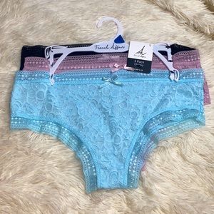 French Affair Blue Purple Cheeky Lace Panties 3 Pairs